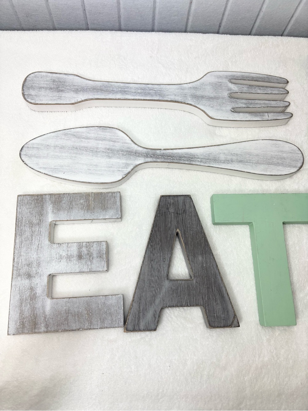 Rustic Wood EAT Kitchen Wall Decor‎ Set Distressed Fork Spoon Letters 5pc